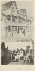 Maisons anciennes dans le centre d'Edimbourg. Image du bas : Whitehorse Close, Cannongate, dans GEDDES, Patrick, The Civic Survey of Edinburgh, Edimbourg / Chelsea : Civic dept., 1911 (BIU Montpellier-section Droit-GED 87097 RES)